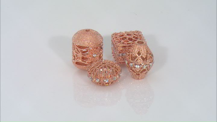 Moroccan Inspired Filigree Focal Bead Kit in Rose Tone with Glass Crystal Appx 8 Pieces Total Video Thumbnail